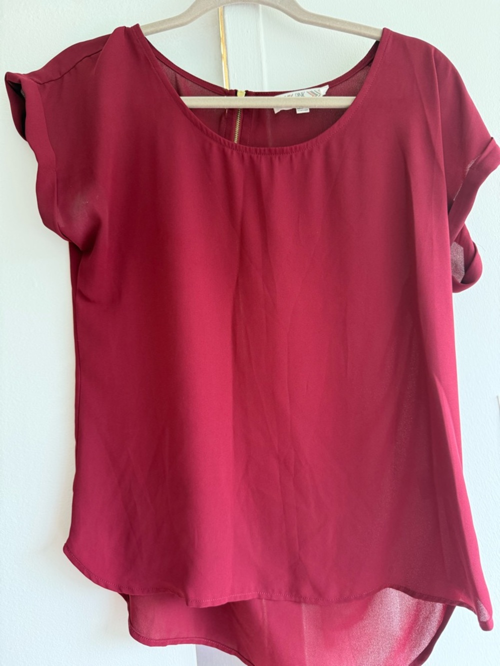 Pink Rose Wine-Red Short Sleeve Scoop Neck Blouse